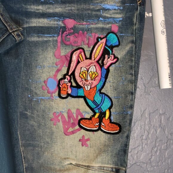 Genuine Authentic Garments Men’s Jeans Embroidered  Diamond Eyes Bunny $Bags 36 - Picture 3 of 5